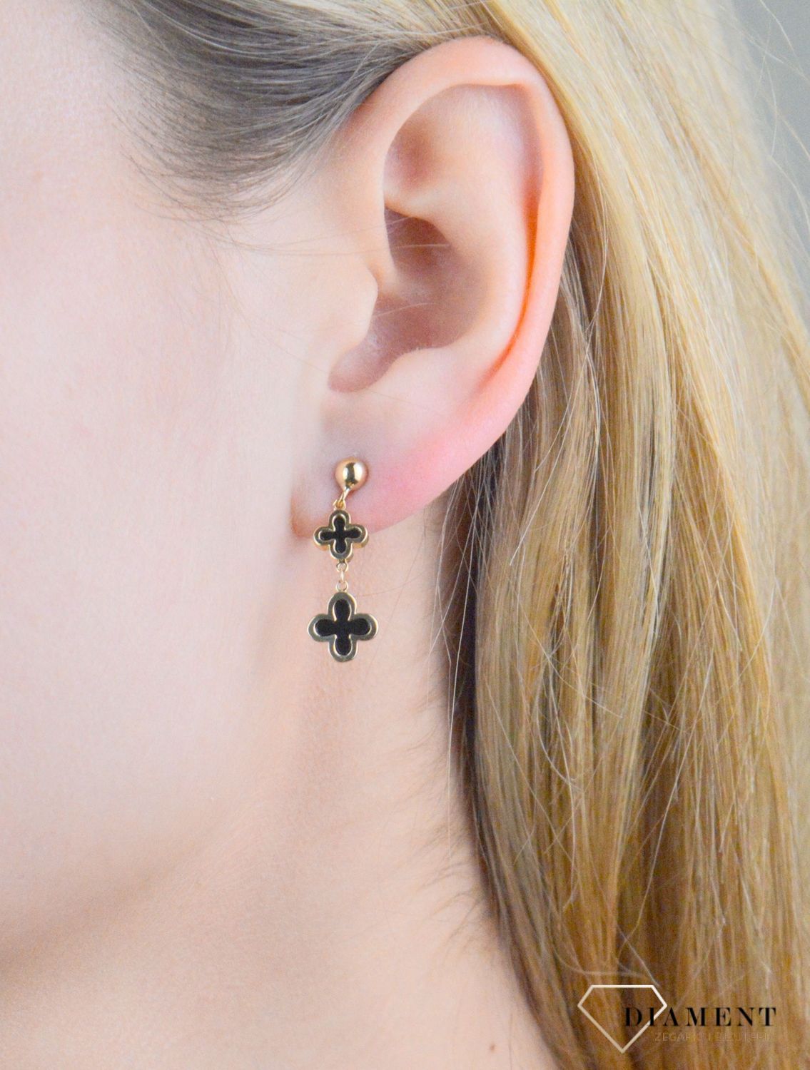 Kolczyki wiszące czarne koniczynki próba 375, KL 12103 375 (2).jpg